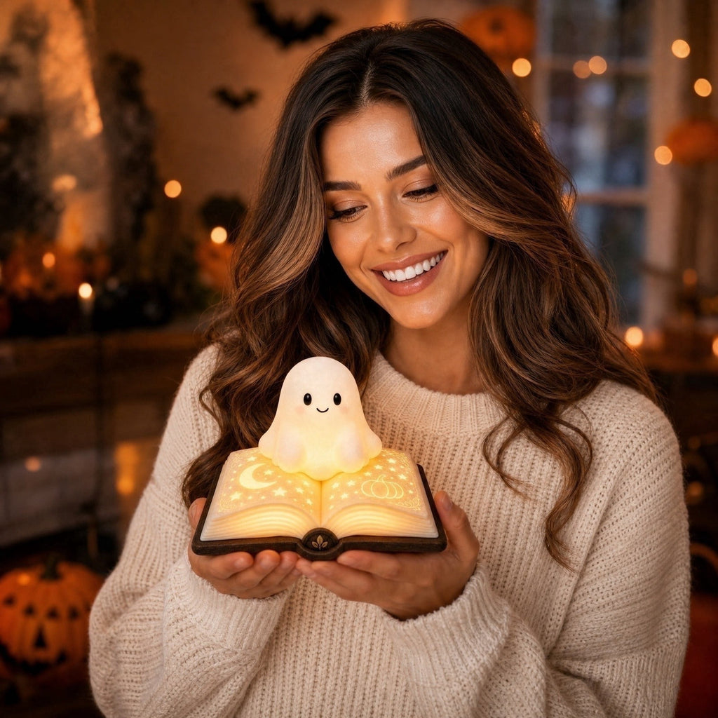 Clearance Halloween Ghost Bubble Bath Lamp, Cute Bathtub Ghost Night Lights for Halloween Decor, Reading Books Nightlight, Halloween Decorations for Indoor Readers & Book Lover Desk Home Party Gifts