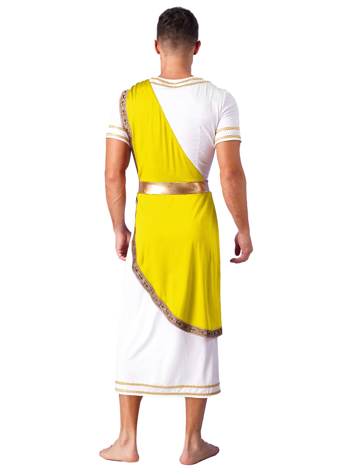 iixpin Mens Halloween Toga Robe Ancient Roman Costume Short Sleeve Greek God Tunic with Belt Yellow 3XL