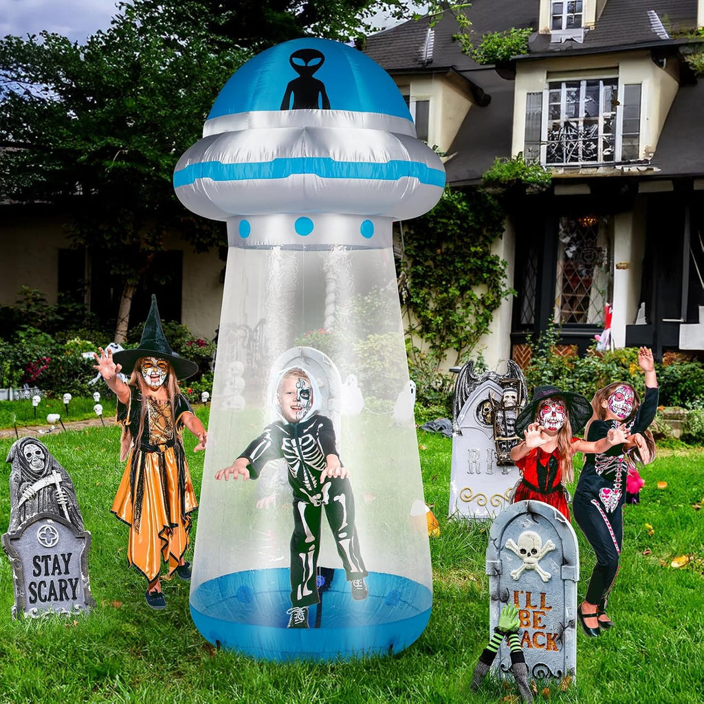 VINGLI 8.8FT UFO Inflatable Halloween Outdoor Decorations,People Standable, Blow Up Yard Decorations, Built-in LED Lights Décor for Indoor Home Party Garden Lawn Store