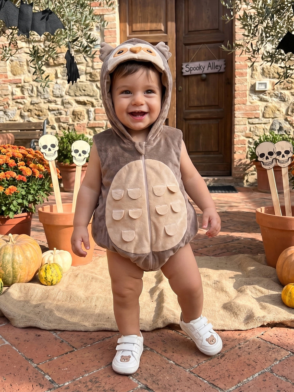 RUINIXCW Newborn Baby Boy Halloween Costume Kids Infant Animal Cosplay Outfit Toddler Fall Winter Clothes Warm Fleece Hooded Sleeveless Romper
