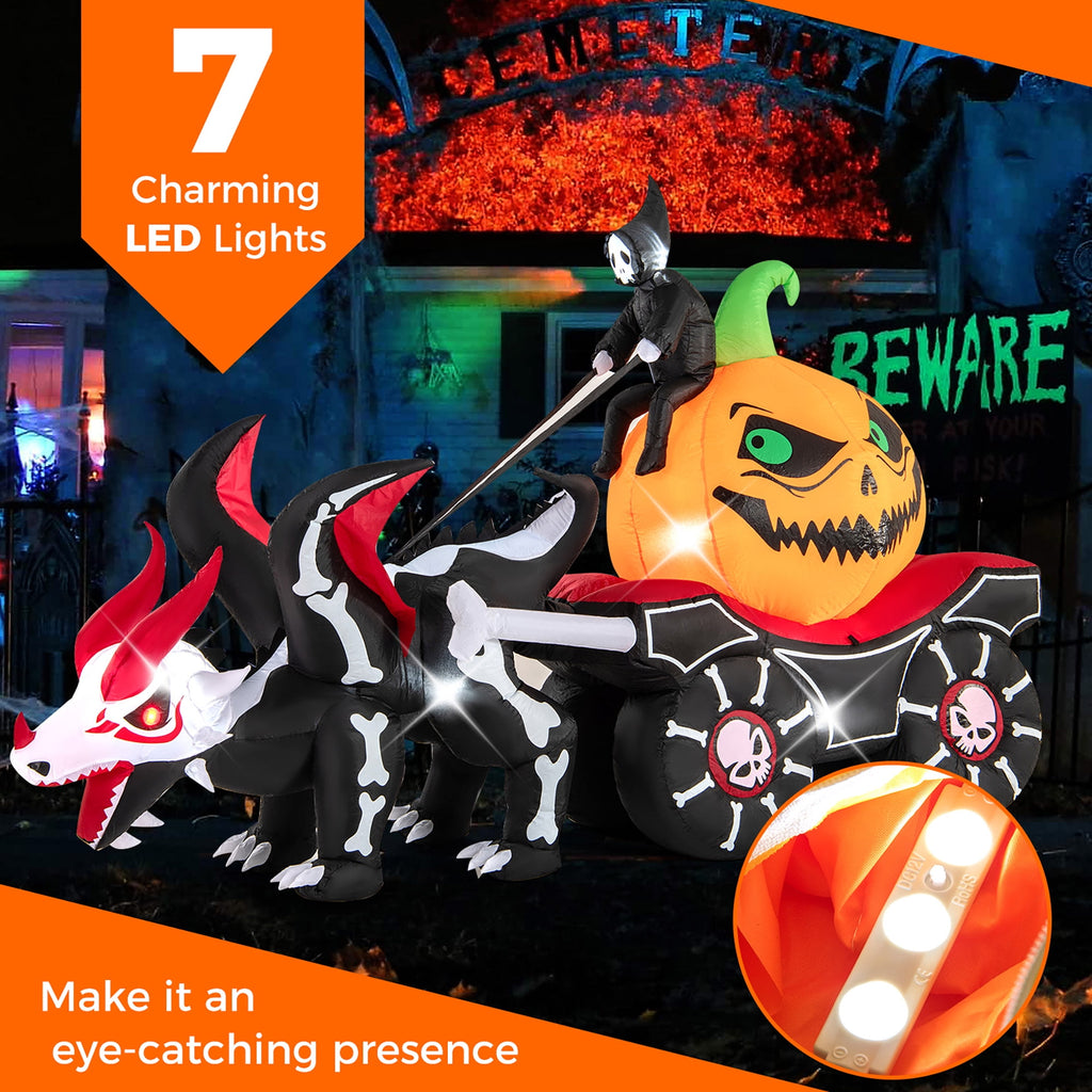 Gymax 9 FT Long Halloween Inflatable Decoration Grim Reaper Driving Pumpkin Carriage