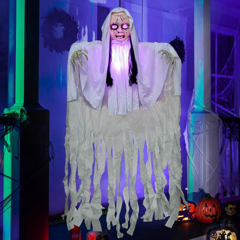 Joyfy 3 Pack Halloween Hanging Ghosts,Scary Skeleton Ghosts Grim Reapers Decorations for Halloween Indoor Outdoor Yard Home Decorations