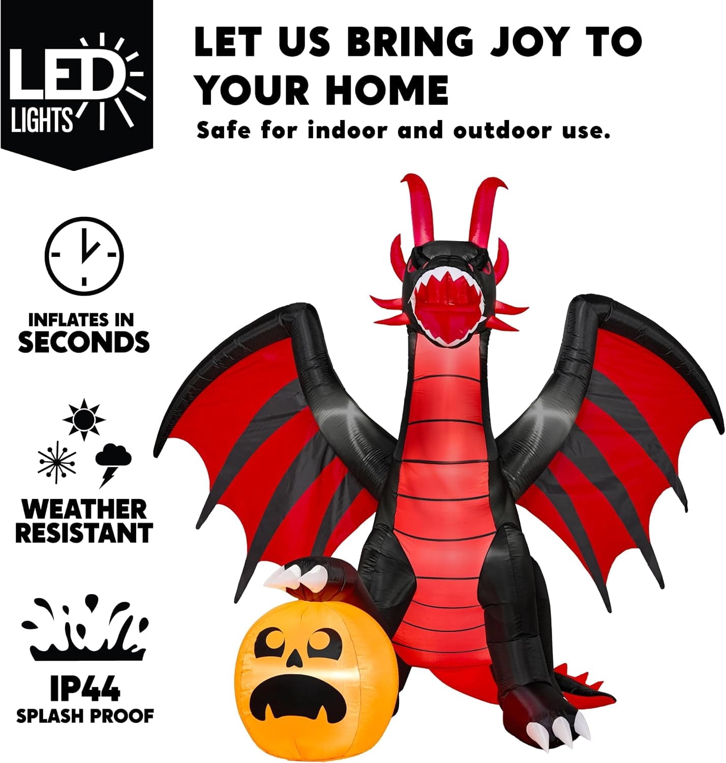 Joyfy 8 ft Halloween Inflatable Fire Dragon with Pumpkin,Animated Moving Mouth & Internal LED Lights,Blow Up Yard Decor Outdoor Lawn Garden Indoor Porch Patio Spooky Halloween Decoration