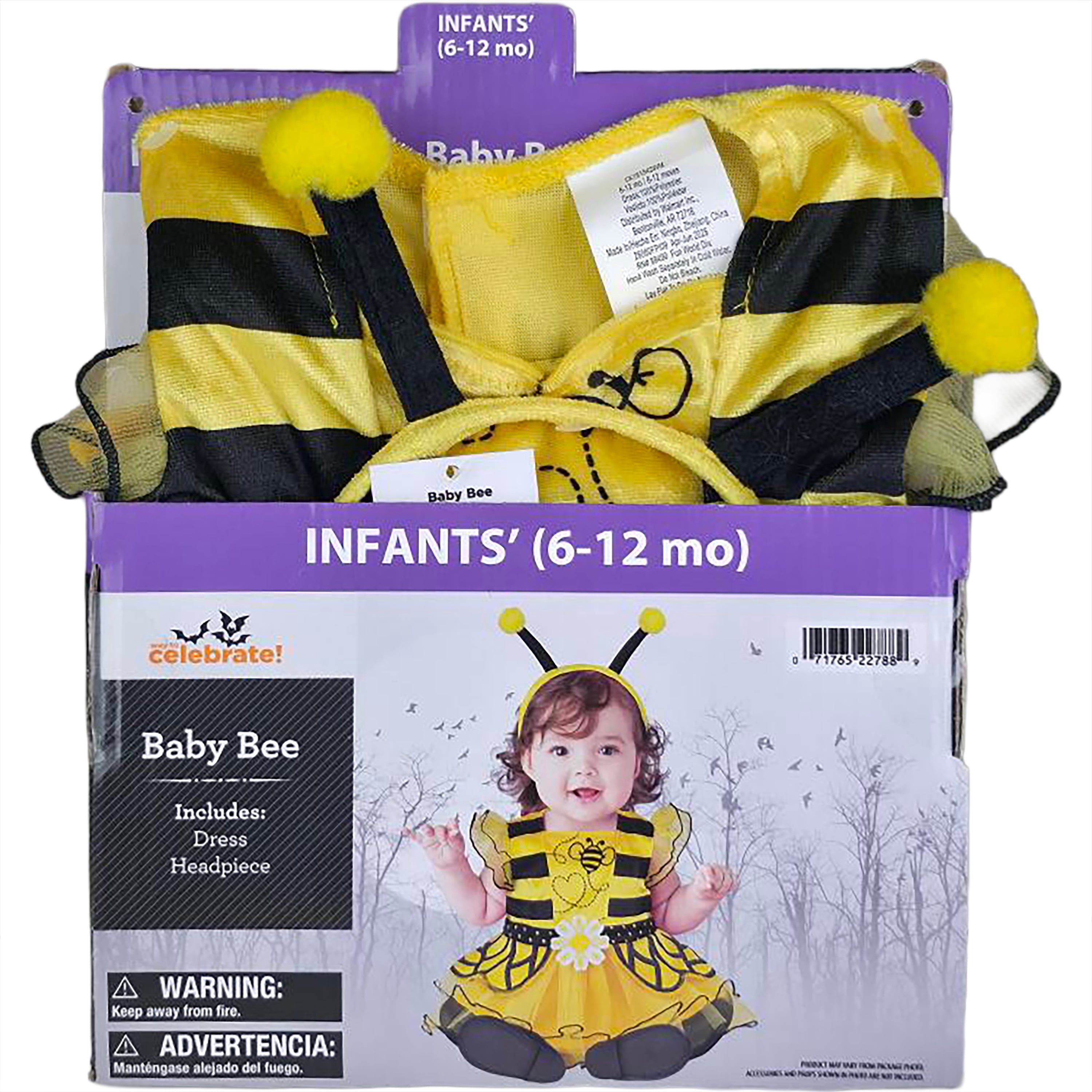 Baby Bee Halloween Costume for Infant, Size 6-12M, by Way to Celebrate