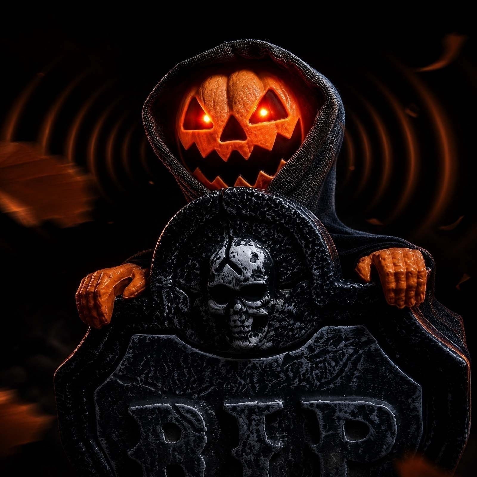 EWASWON Halloween Animated Tombstone, Motion Activated Gravestone with Rising Skeleton, Glowing LED Eyes & Scary Sounds, Outdoor Yard Decoration