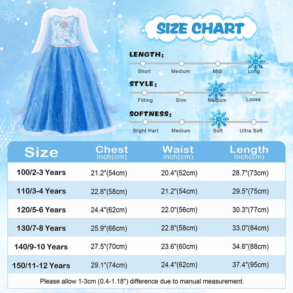 Jurebecia Princess Dress for Girls Birthday Party Blue Costume up Toddlers Kids Christmas Halloween Cosplay Clothes with Accessories 6T(5-6Years)