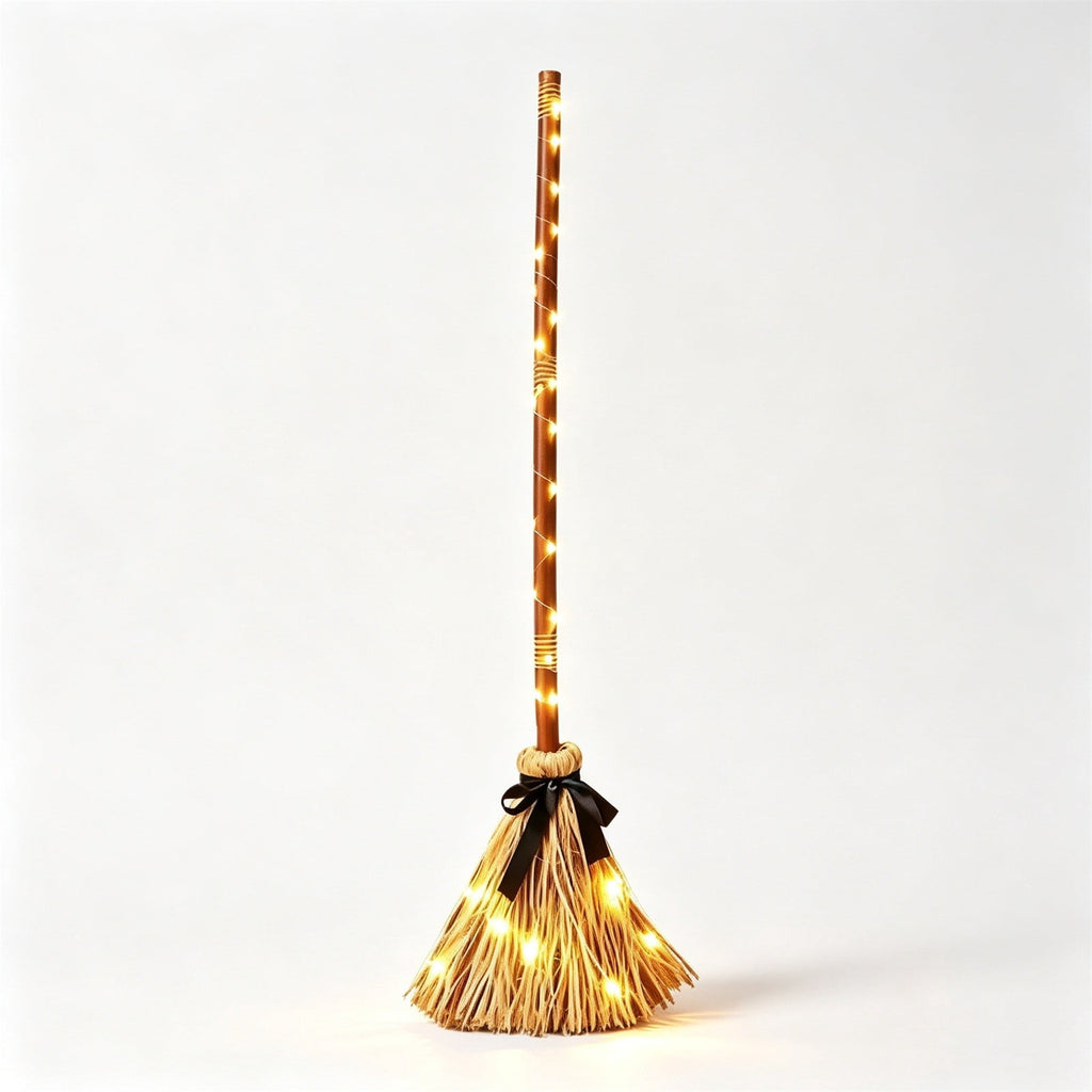Halloween Witch Broom Cane with Ribbons, 38.2" Witches Broomstick for Wizard Costume Party, Photo Booth Accessory Stage Prop, Halloween Decoration, D