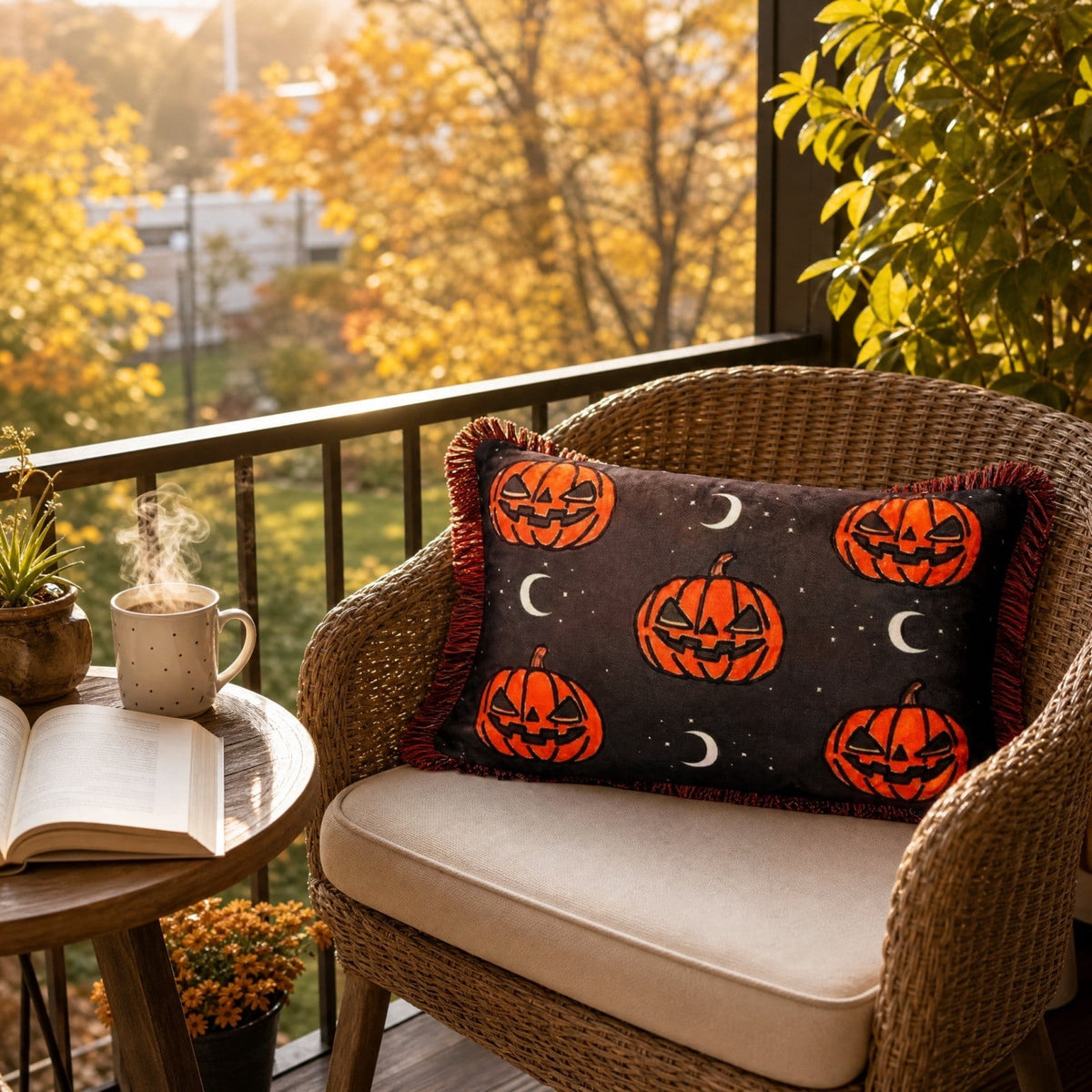 Halloween Ghost Reading Book Throw Pillow Cover, Spooky Library Bookshelf Skull Candlestick Decorative Pillowcase, Retro Halloween Cushion Cover