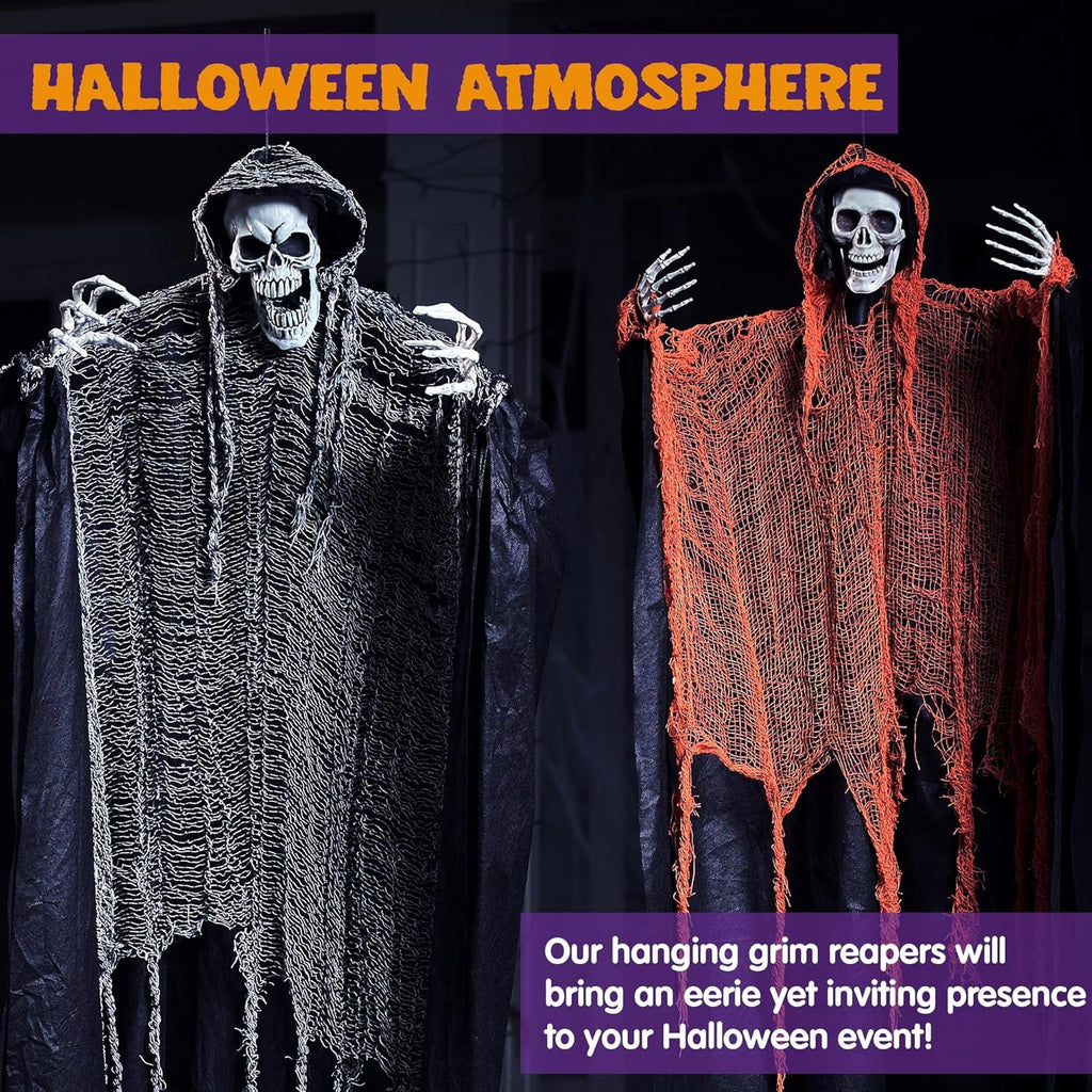 Joyfy 3 Pack Halloween Hanging Ghosts,Scary Skeleton Ghosts Grim Reapers Decorations for Halloween Indoor Outdoor Yard Home Decorations