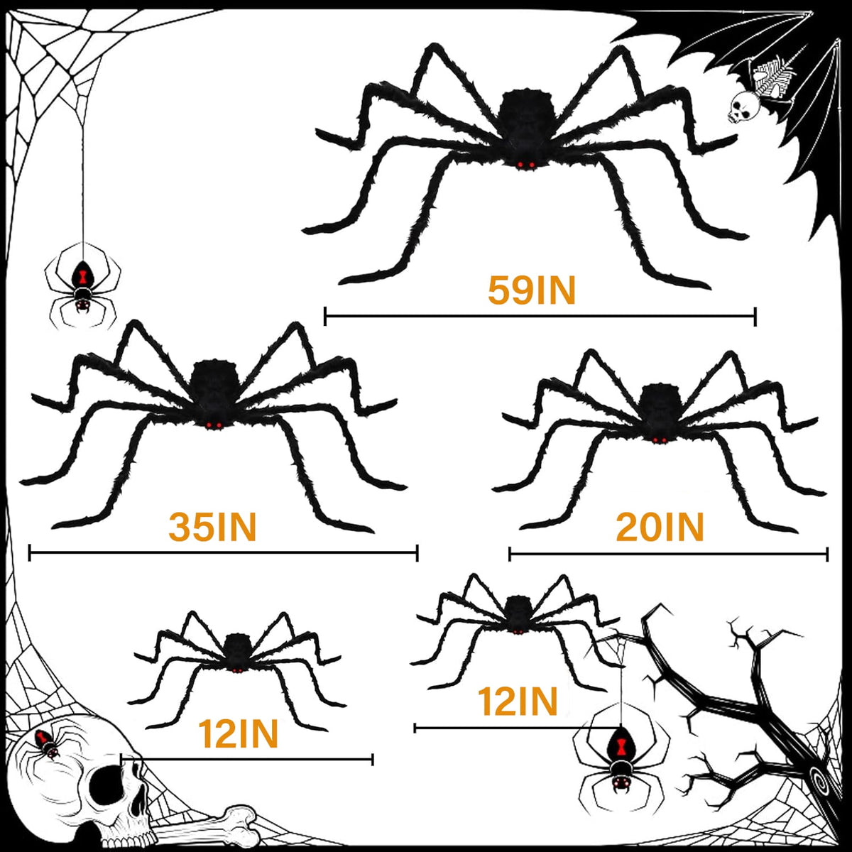 Ayieyill Spider Halloween Decorations Outdoor, 5FT Scary Giant Spider for Halloween Yard Decorations, Haunted House Props, 1pc