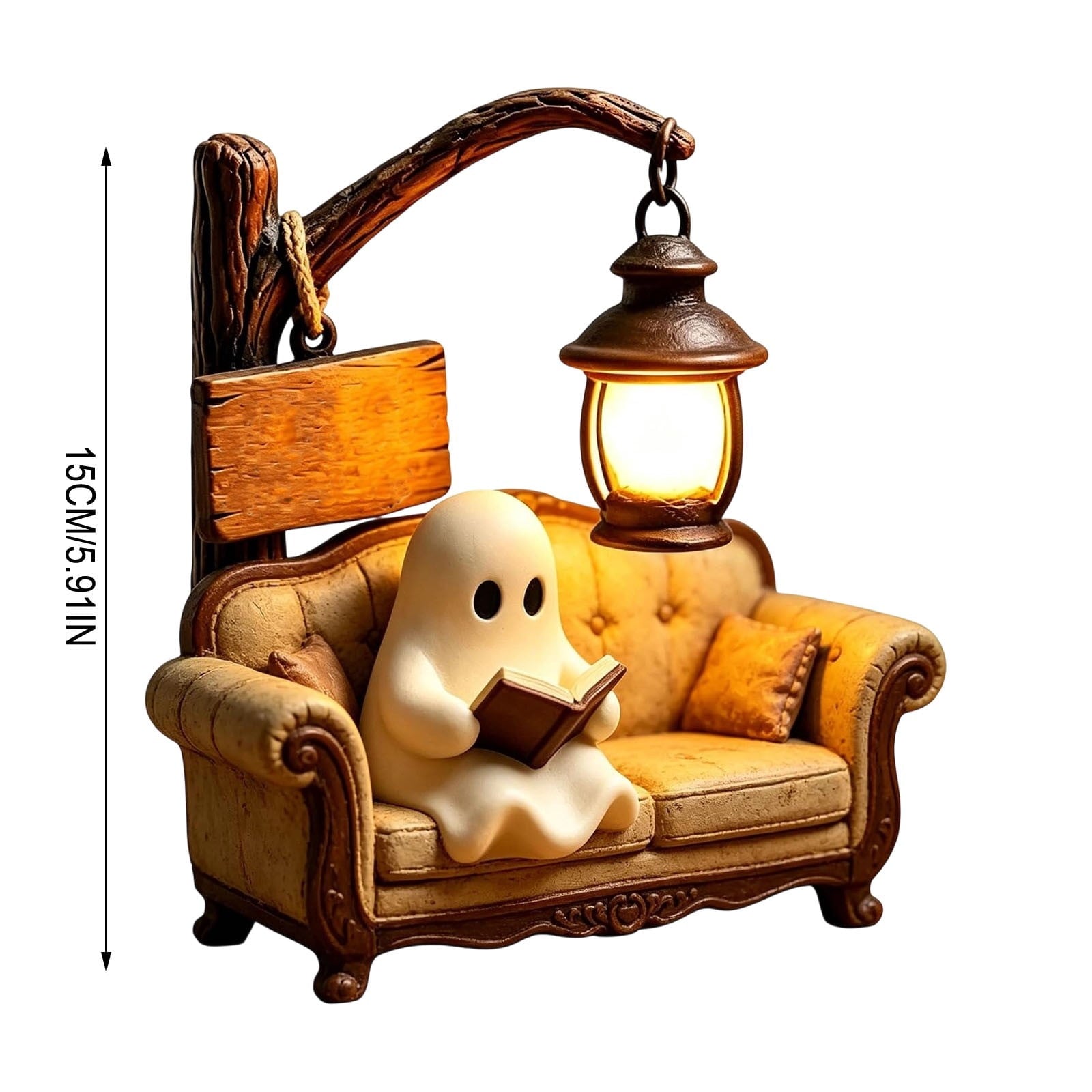 Outdoor Safe Halloween Ghost Figurine With Pumpkin Candy Bowl, Front Porch and Yard Statue, Indoor Outdoor Decorative Ghost for Treats and Decor