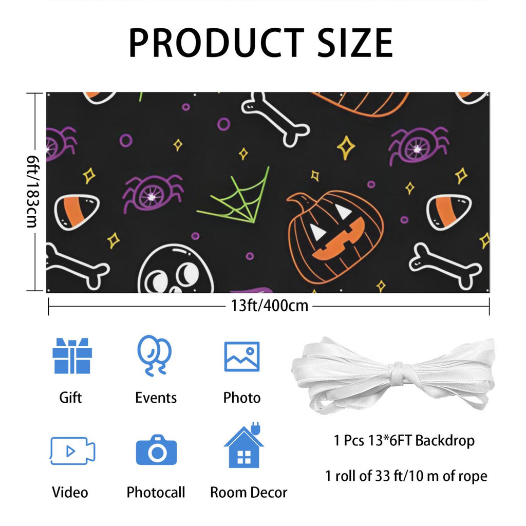 Halloween Garage Door Cover - 13x6ft Spooky Ghost Pumpkin Skull Witch Black Cat Polyester Backdrop for Outdoor Decor