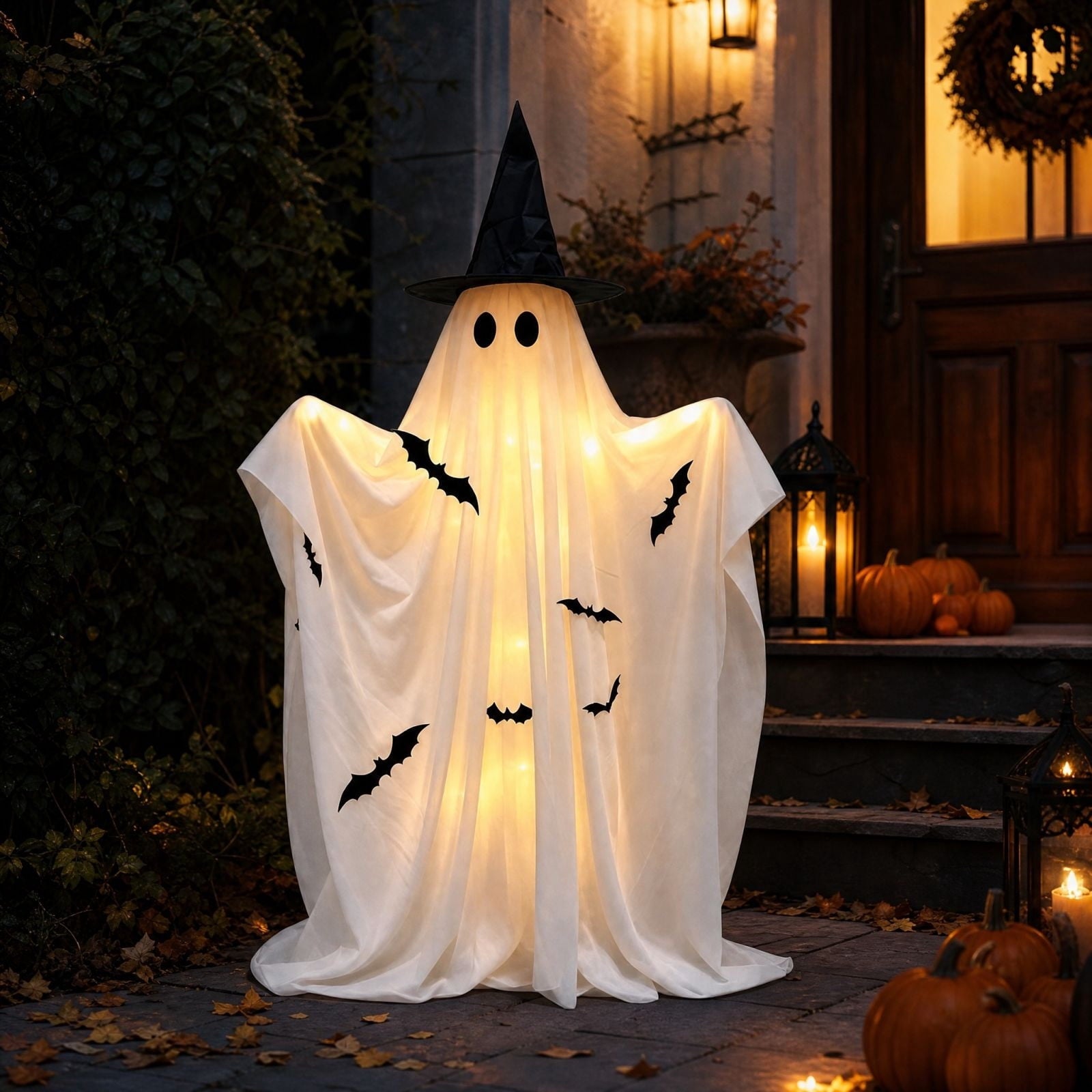 Halloween Light-Up Ghost Decorations Outdoor - 6.5 FT - 8 Sounds Gaint Hanging Swing Ghost Halloween Decoration, Spooky Cute Ghosts Decorations for Front Porch Yard Tree