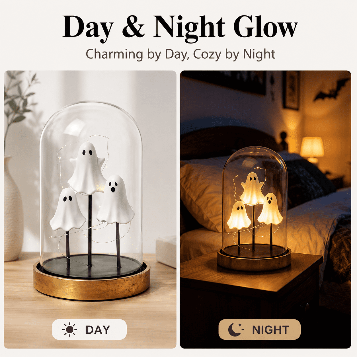 Diceymbol Halloween Decorations and Fall Decor, Halloween Venue Decoration Ghost Props LED Illuminated Ghost Decorations for Tabletop, Mantel, Shelf Indoor Outdoor 9.05 inch