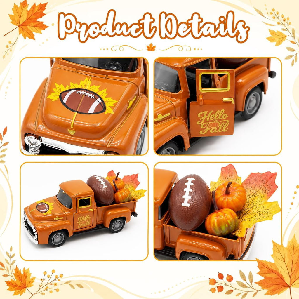 Molumo Fall Decorations for Home - Fall Vintage Truck with Pumpkins, Football and Maple Leaves - Thanksgiving Decoration for Table Centerpiece, Tiered Tray, Mantel and Harvest Home Indoor