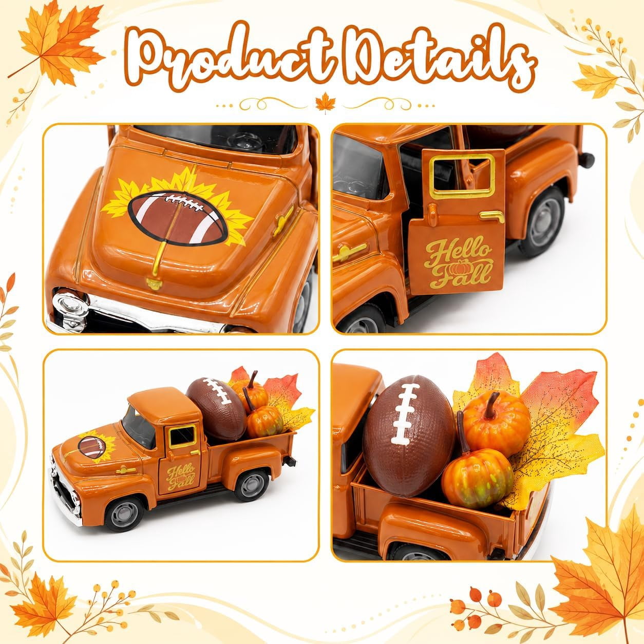 Molumo Fall Decorations for Home - Fall Vintage Truck with Pumpkins, Football and Maple Leaves - Thanksgiving Decoration for Table Centerpiece, Tiered Tray, Mantel and Harvest Home Indoor
