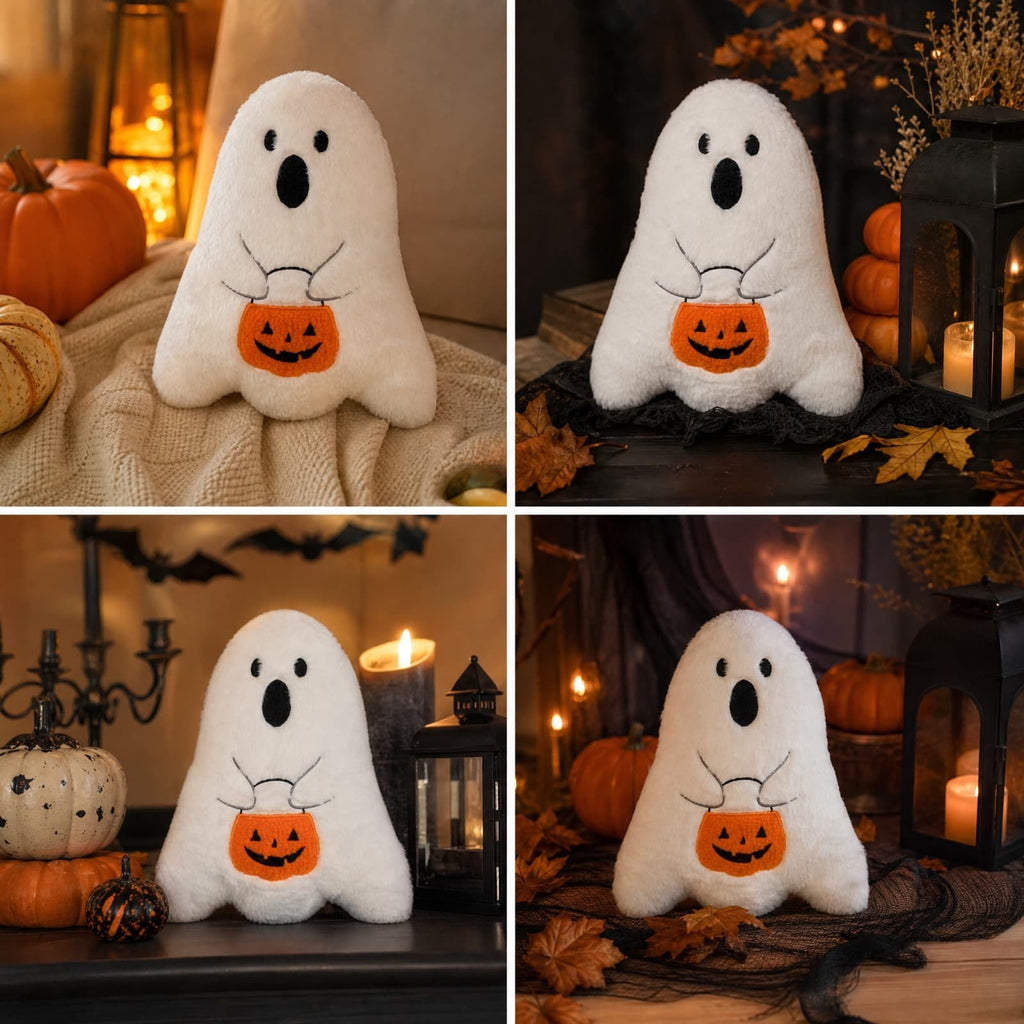 Halloween Ghost Reading Book Throw Pillow Cover, Spooky Library Bookshelf Skull Candlestick Decorative Pillowcase, Retro Halloween Cushion Cover