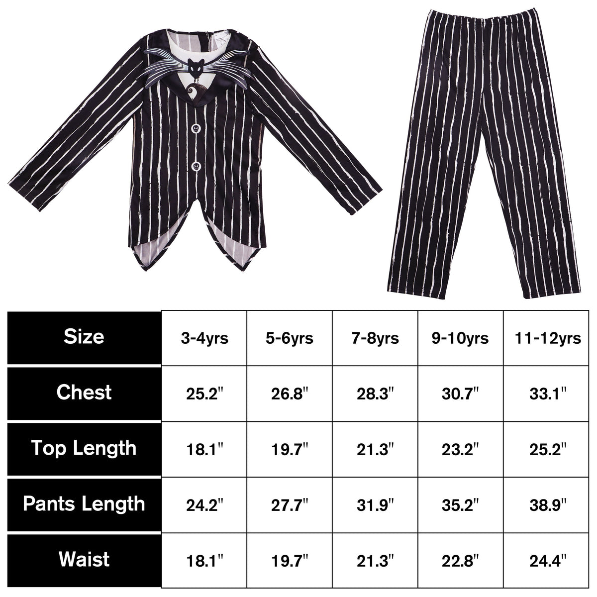 Halloween Costume for Kids Boys Christmas Jack Costume Black and White Striped Set Dress Up Outfit