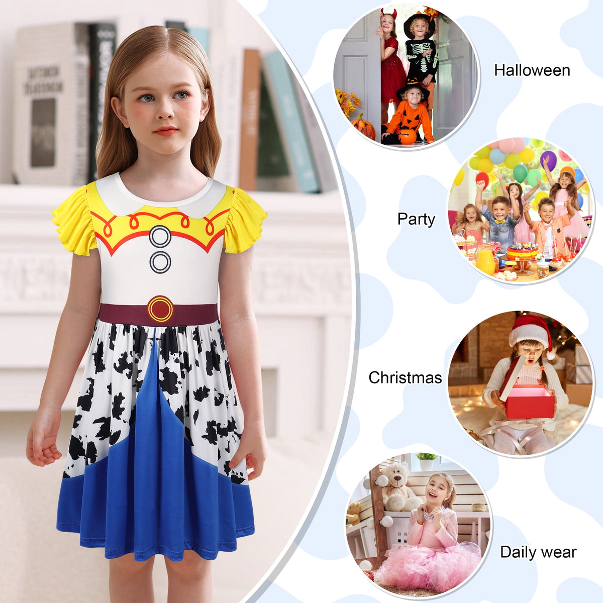 Benylion Cowgirl Costume for Girl Summer Dress Western Dress Up Outfit for Kids Halloween Cosplay Party Dresses Ruffle Sleeve for 5-6 Years