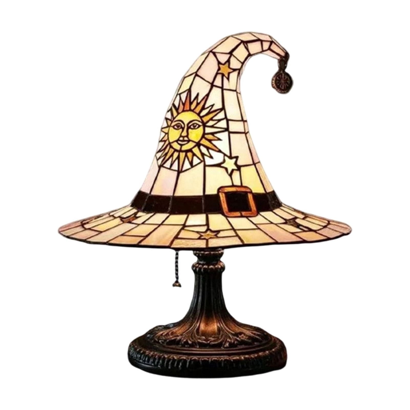Clearance Halloween Table Lamp Decorations, Witch Hat Lamp Gifts - Handcrafted Retro Resin Witch Lamp, USB Powered Gothic Wizard Hats Night Light, Home Decor Accent Lamps for Bedroom