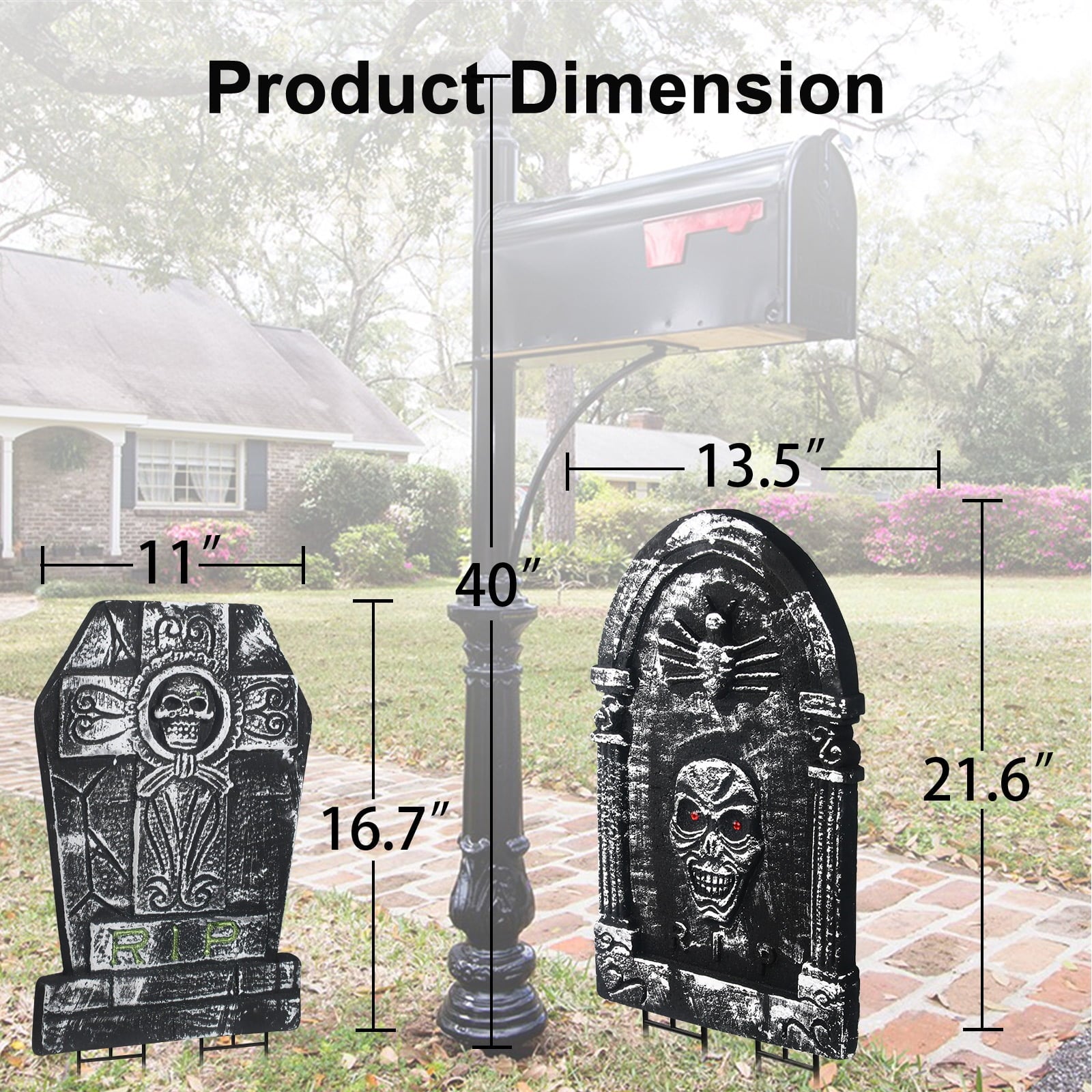 Gamexcel 3-Pack Large 17" Halloween Foam RIP Tombstones with Stakes - Graveyard Lawn Decorations for Spooky Haunted House Decor
