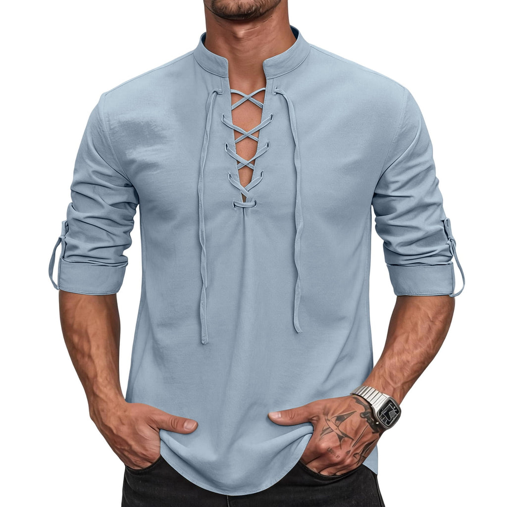 Mens Renaissance Shirt Medieval Pirate Viking Halloween Costume Gothic Steampunk Retro Long Sleeve Lace Up Shirts