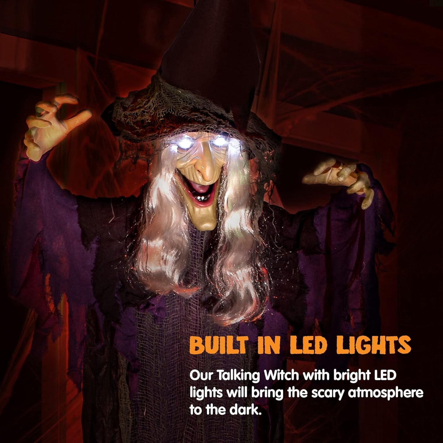 Joyfy 47" Halloween Decorations Outdoor,Life Size Animated Witch Scary Decorations Halloween Motion Activated Witch with LED Eyes & Sound,Haunted House Decor