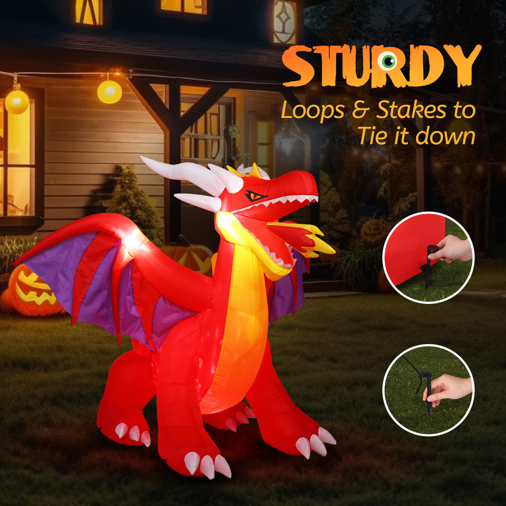 Zimtown 6FT Halloween Inflatables Fire Dragon Outdoor Halloween Decoration Built-in LED Lights