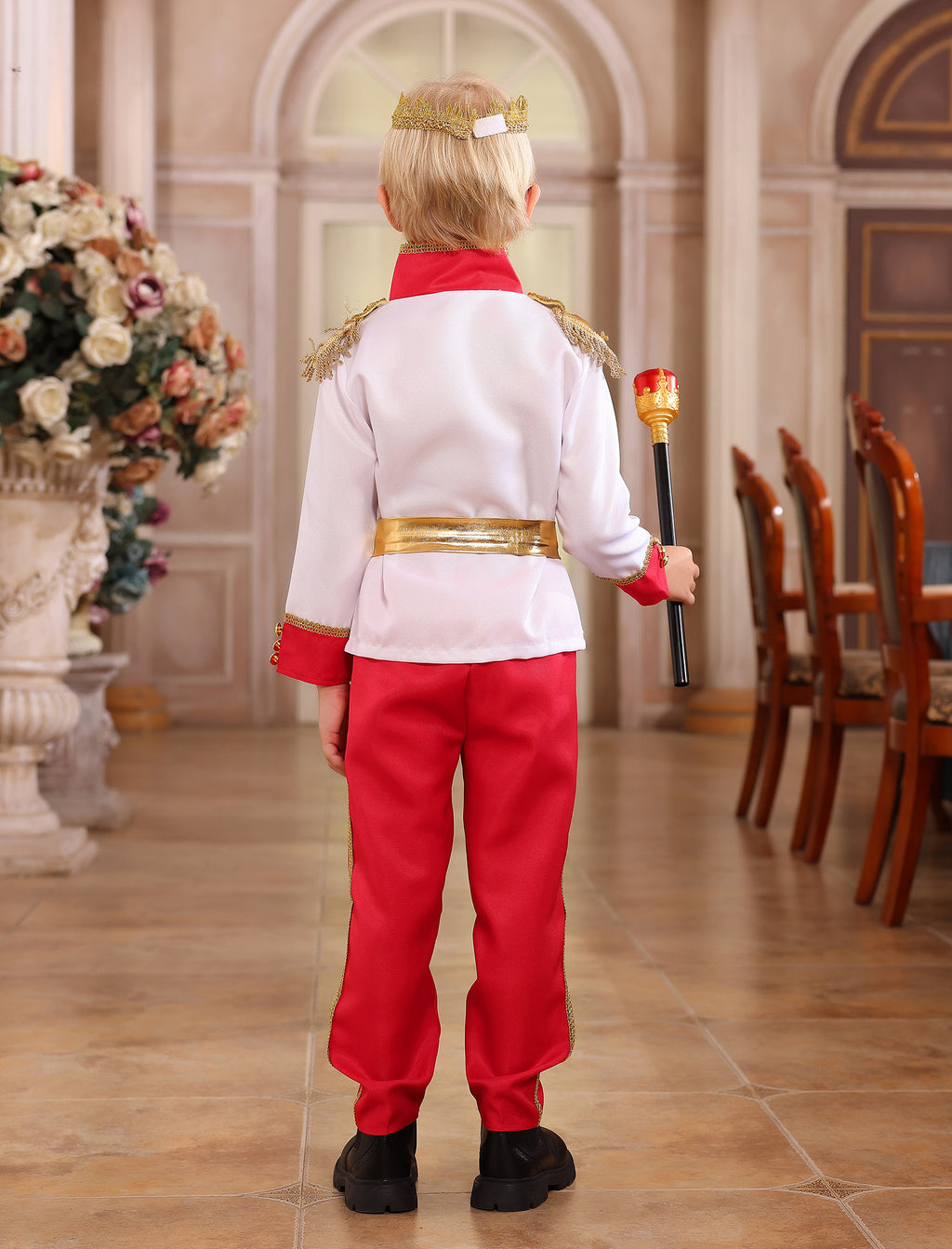 IBTOM CASTLE Boys Prince Charming Costume Halloween Cosplay Dress up Birthday Party Medieval Royal Prince Outfits for Toddler Child 3-4 Years Red 4pcs