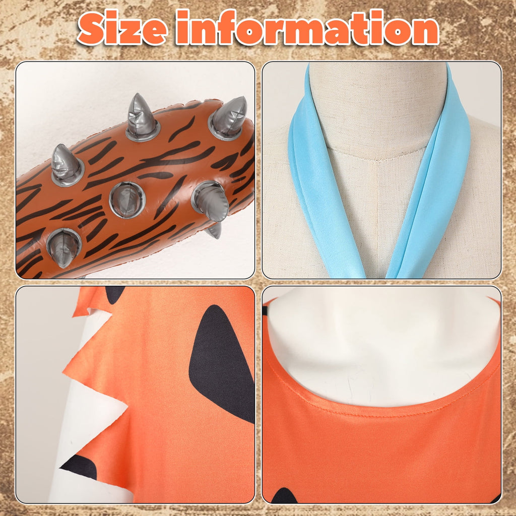 Halloween Men's Costume Adult Caveman Cartoon Style Outfit, Orange & Brown for Cosplay Family Parties