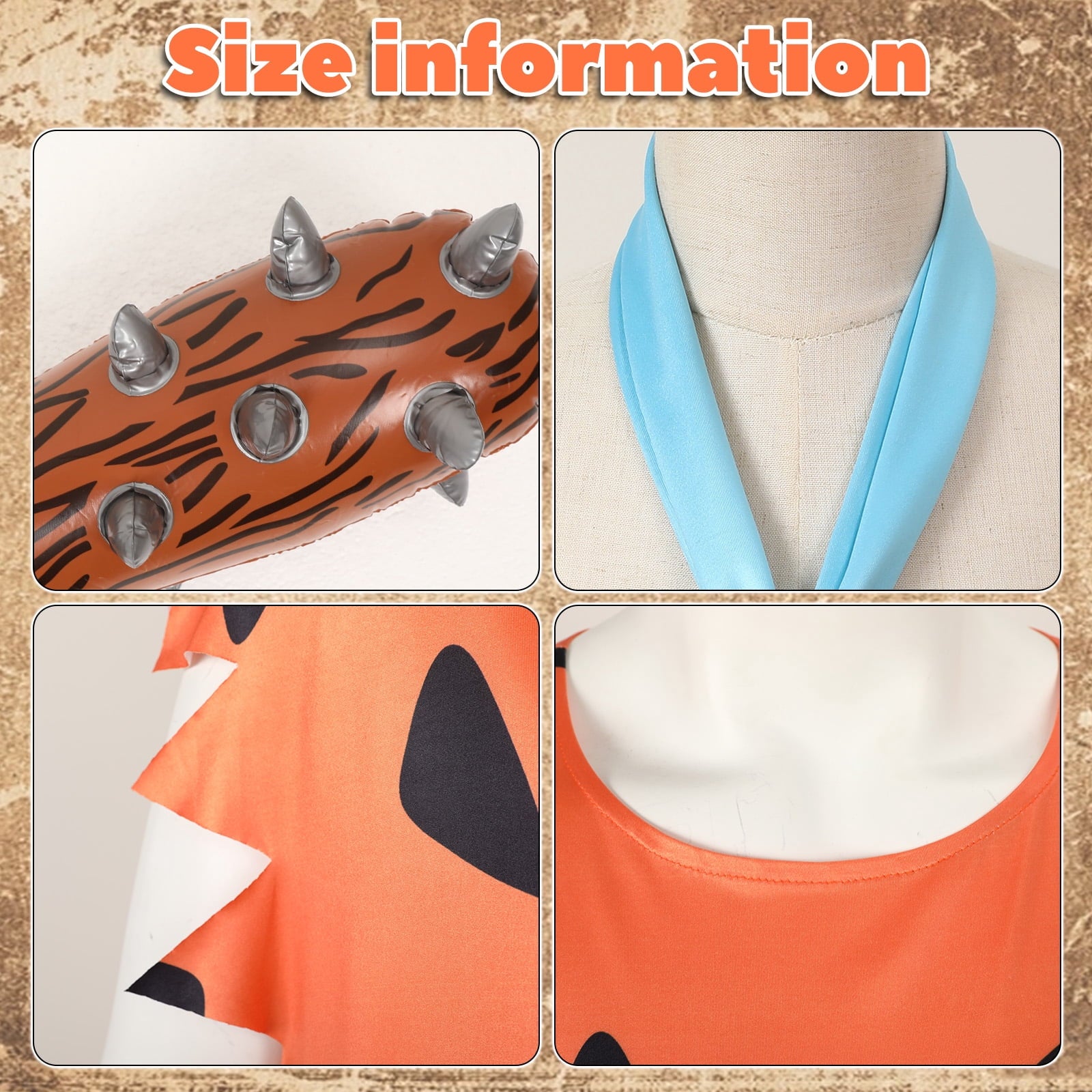 Halloween Men's Costume Adult Caveman Cartoon Style Outfit, Orange & Brown for Cosplay Family Parties