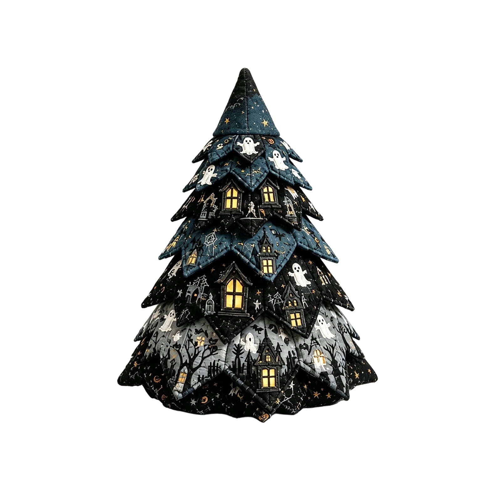 2026 Moonlit Black Cat DIY Halloween Quilted Fabric Tree Kit - Patchwork Fabric Halloween Tabletop Tree, Autumn Mantel Ornament for Adult Rustic Farmhouse Seasonal Display