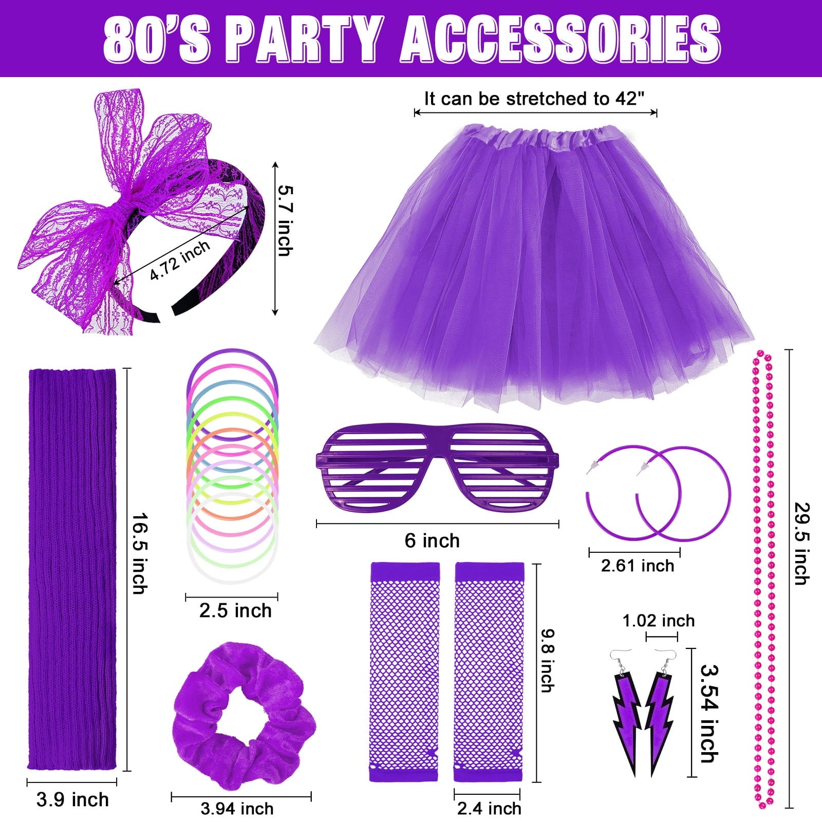 Loritta 80s Costumes for Women Fancy Outfit Accessories Set with Fishnet Gloves Leg Warmers Tutu Skirts for Theme Party