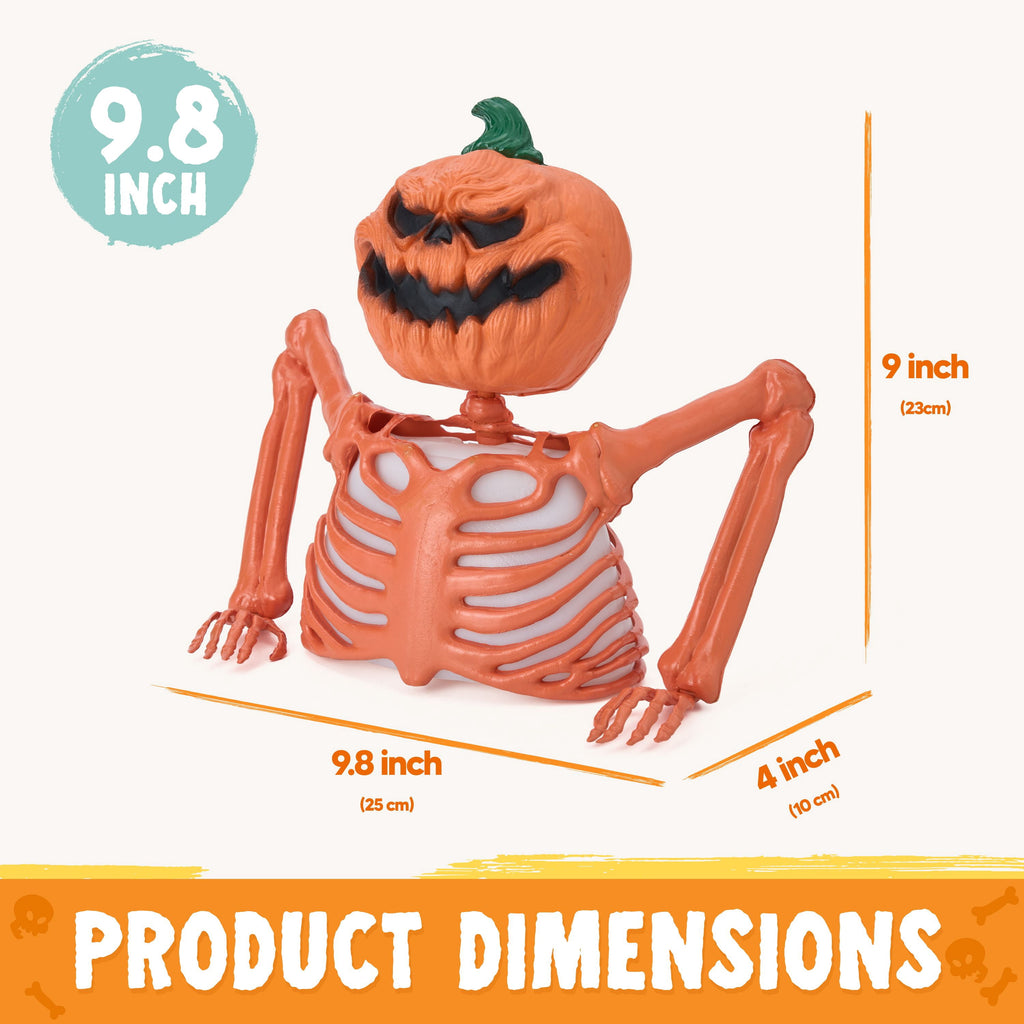 Joyfy Halloween LED Light Up Skeleton Pumpkin Table Decor,Multicolor Lighted Pumpkin Skeleton Ornament Indoor Outdoor Desk & Party Tabletop Decoration Supplies (10x8.6inch)