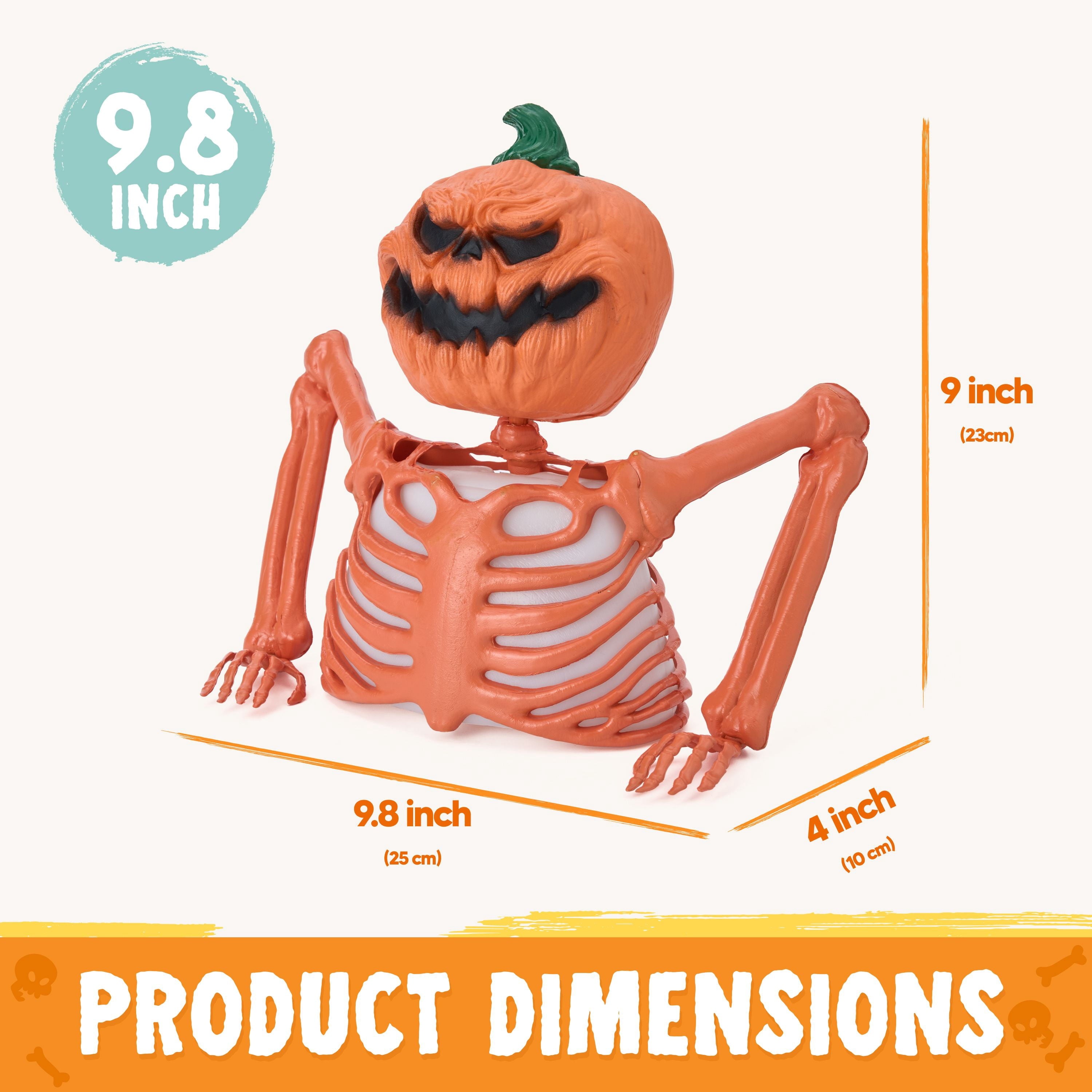 Joyfy Halloween LED Light Up Skeleton Pumpkin Table Decor,Multicolor Lighted Pumpkin Skeleton Ornament Indoor Outdoor Desk & Party Tabletop Decoration Supplies (10x8.6inch)