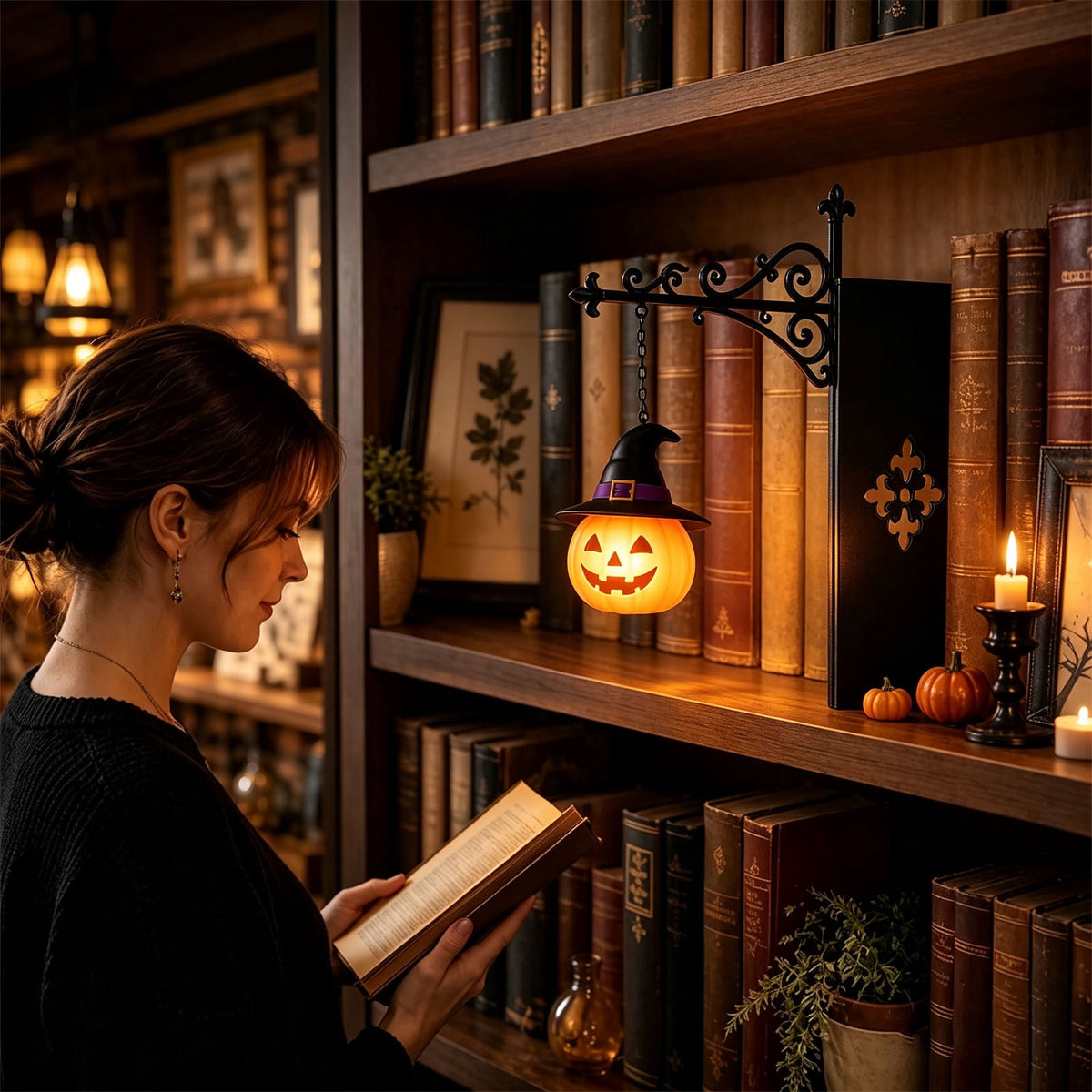 Halloween Ghost Library Lantern Decorative Bookshelf Lighting, Reading Book Shelf Lights for Study Reading Corner Home Library Gift for Book Lovers Bookworms