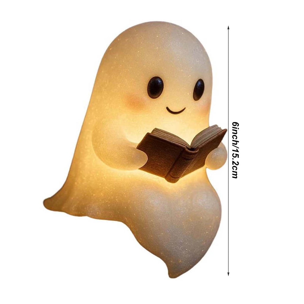 Fwttom Ghost Night Light, Halloween Lights Cute Ghost Reading Book Lamp, Halloween Decorations Indoor Light Up Ghost Statue Ghost Light for House Mantel Bedside