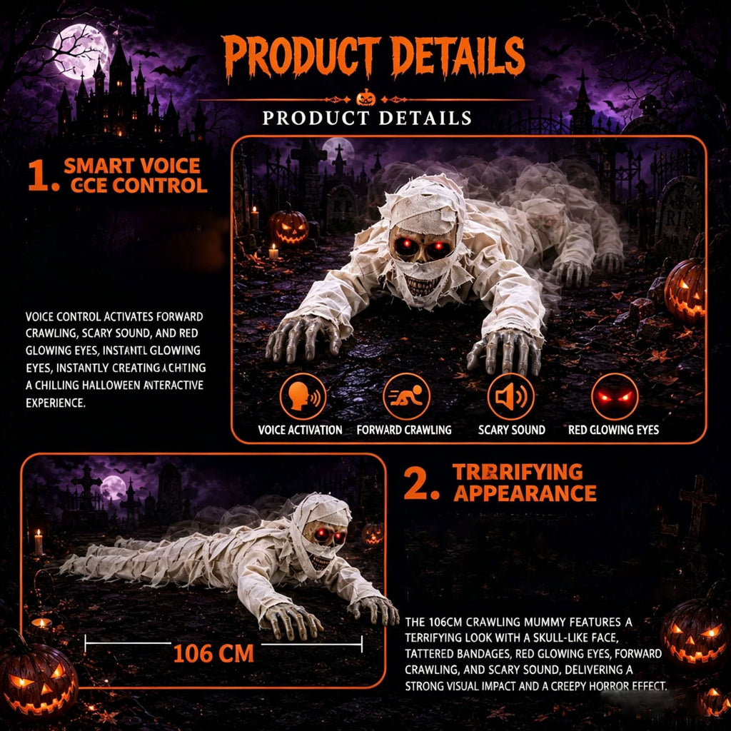 Halloween Light-Up Ghost Decorations Outdoor - 6.5 FT - 8 Sounds Gaint Hanging Swing Ghost Halloween Decoration, Spooky Cute Ghosts Decorations for Front Porch Yard Tree