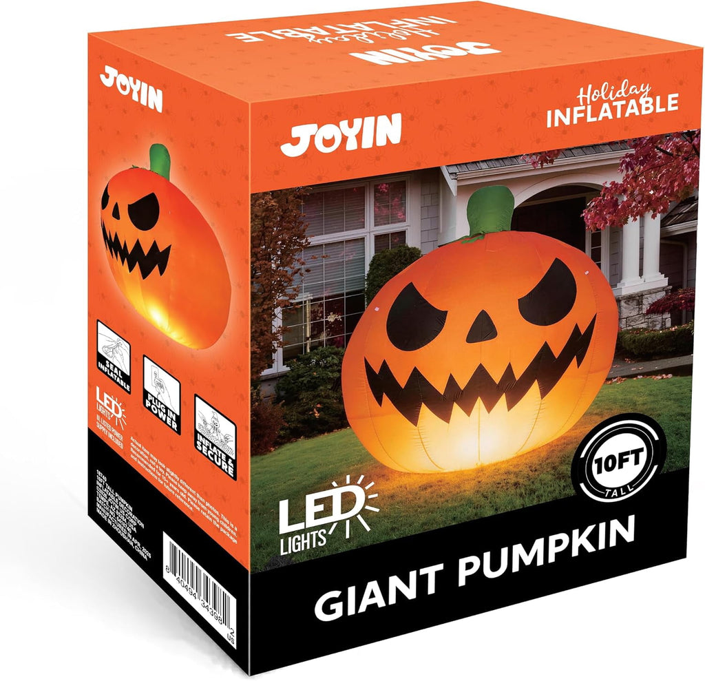 Joyfy 7 ft Halloween Inflatable Long Pumpkin with Witch's Cat Decorations Inflatables with Build-in LEDs,Halloween Decor Outdoor Blow Up Yard Decorations