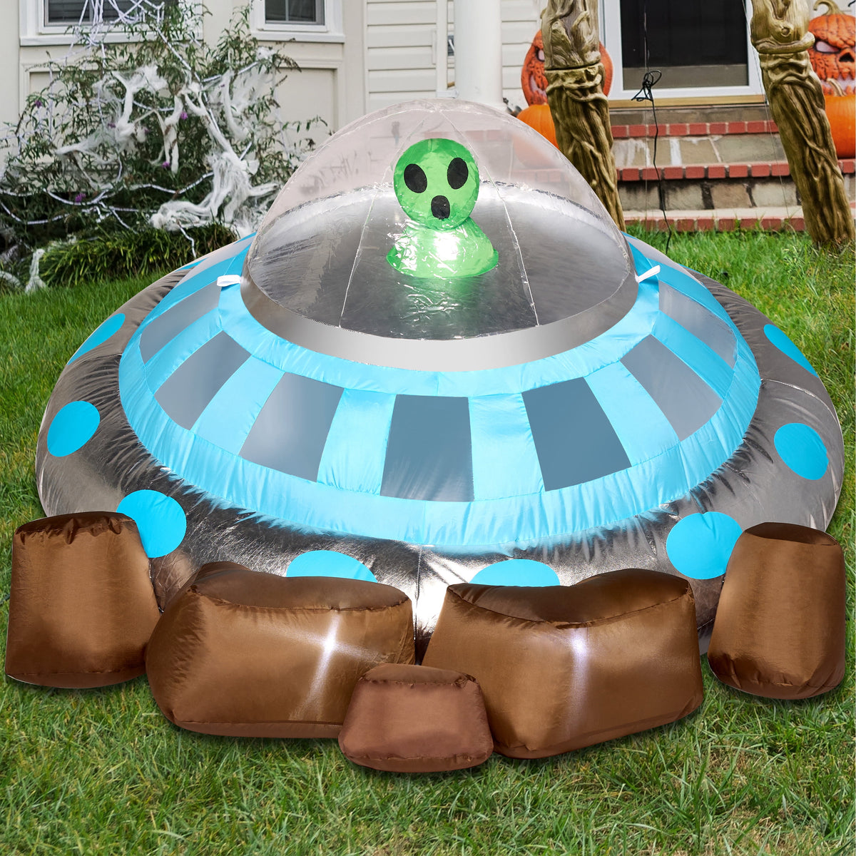 Joyfy 9 ft Halloween Inflatable Giant Alien Decoration with Built-in LEDs,Alien Halloween Decorations Outdoor Blow Up Yard Lawn Decoration