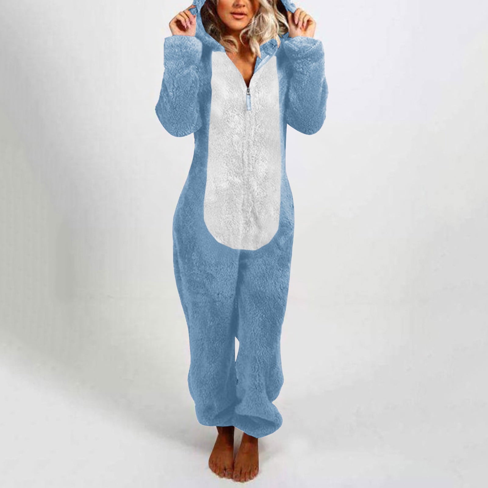 QATAINLAV Sherpa Fleece Jumpsuit for Women Winter Warm Fuzzy Onesie Pajamas Cute Cat Hooded Romper Casual Zip Up Overalls Sleepwear Black XL