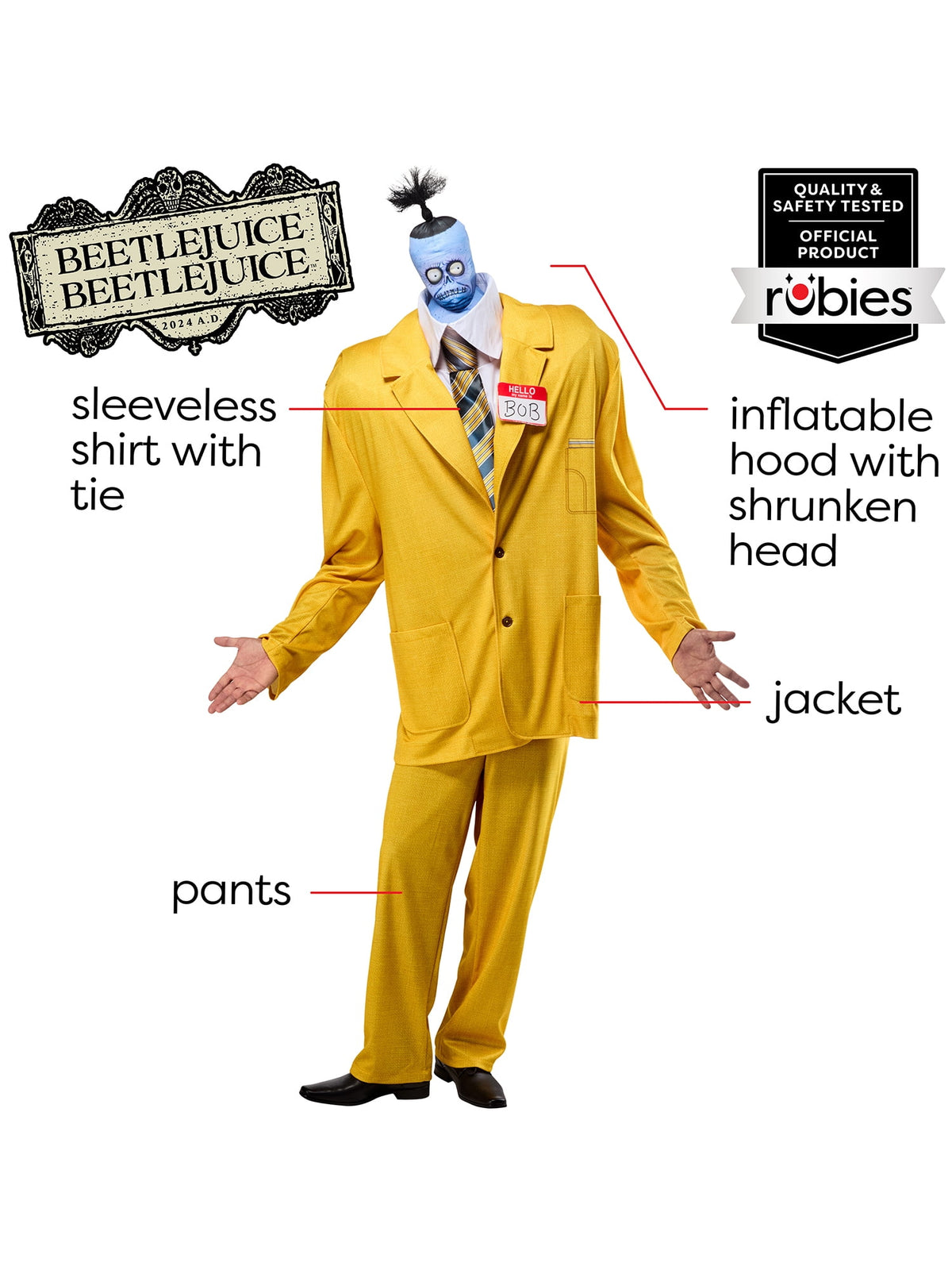 Beetlejuice Beetlejuice Bob Deluxe Costume for Adults by Rubies, Men's XL