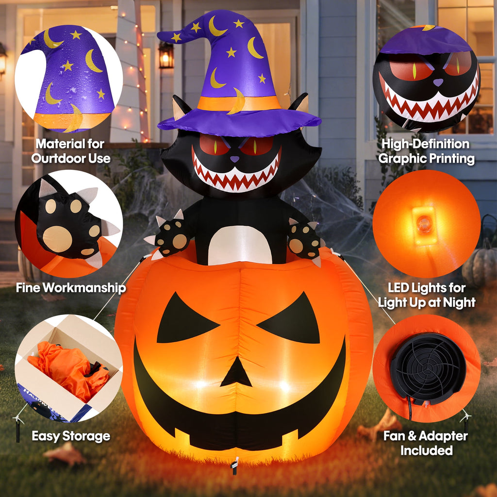 Ayieyill 6FT Halloween Inflatable Archway with Black Cat Pumpkin Design Outdoor Blow Up Yard Decoration for Lawn Garden Front Porch Halloween Party Decor