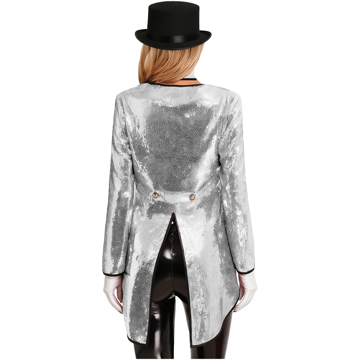 iiniim Women Magician Cosplay Sequin Tailcoat Circus Showman One-Button Tuxedo Jacket Outfits Red M