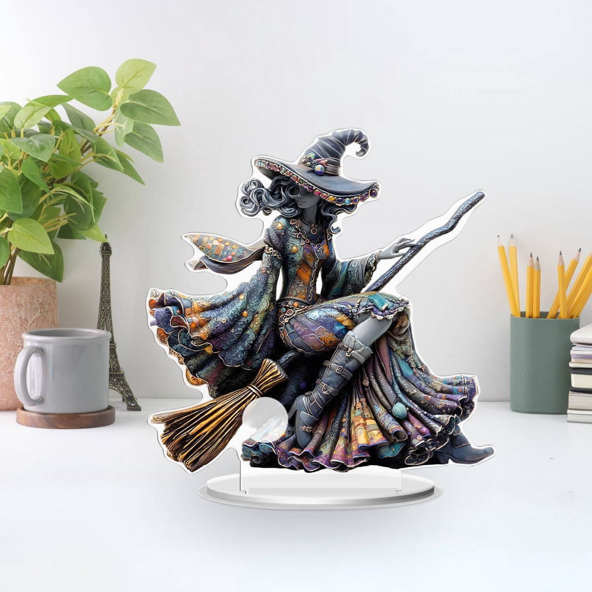 Elainilye Witch Acrylic Decor - Halloween Tabletop Figurine Home Decoration for Window Shelf Party Ornament