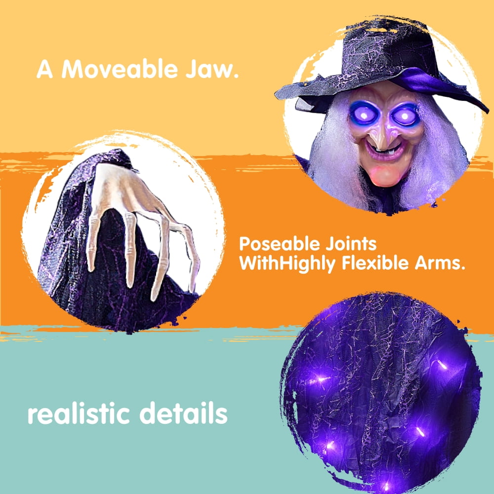 Joyfy 47" Halloween Decorations Outdoor,Life Size Animated Witch Scary Decorations Halloween Motion Activated Witch with LED Eyes & Sound,Haunted House Decor