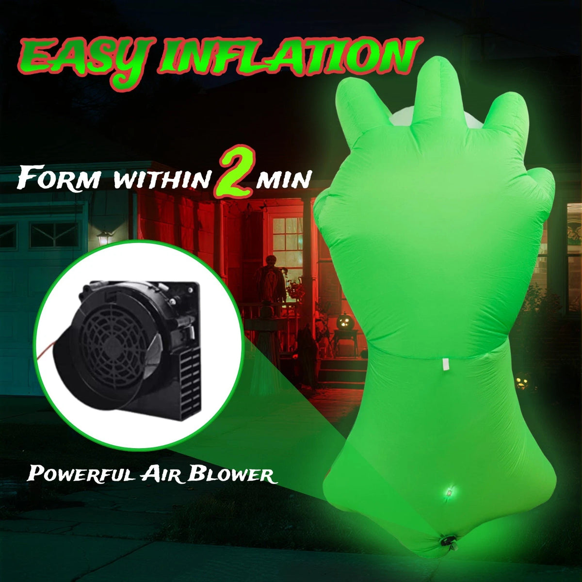 7 FT Halloween Inflatables Green Hand Holding an Eyeball Outdoor Decorations Blow Up Yard Built-in LEDs for Indoor Party Garden Lawn Decor
