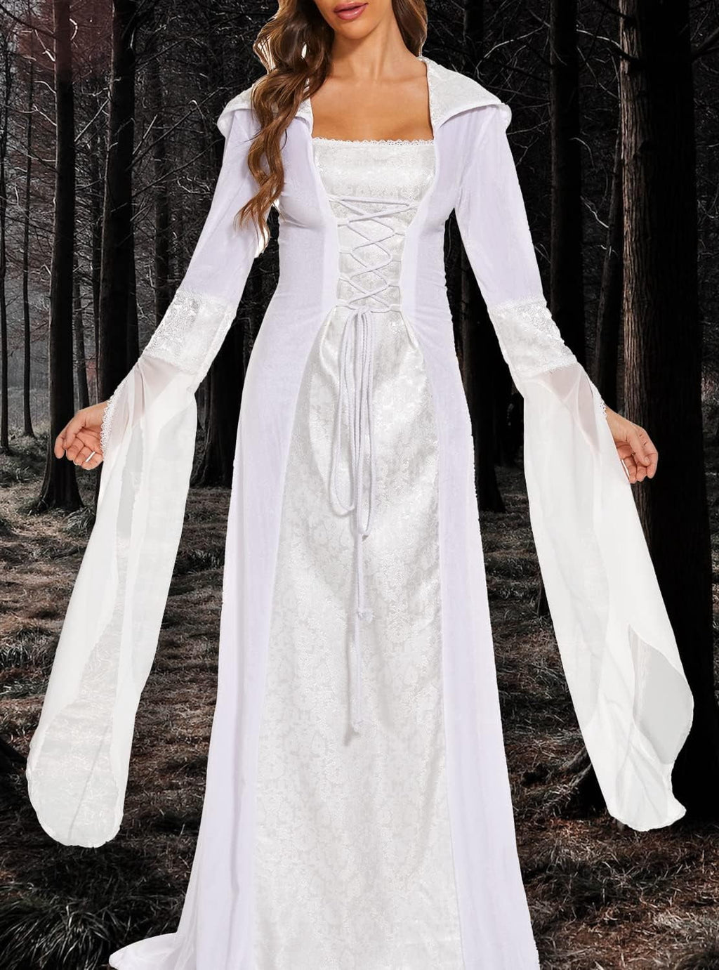 Halloween Witch Costume Women, Deluxe Witch Dress Costume, Vintage Embroidered Renaissance Gothic Hooded Vampire Gown Dress Cosplay Costumes Red S