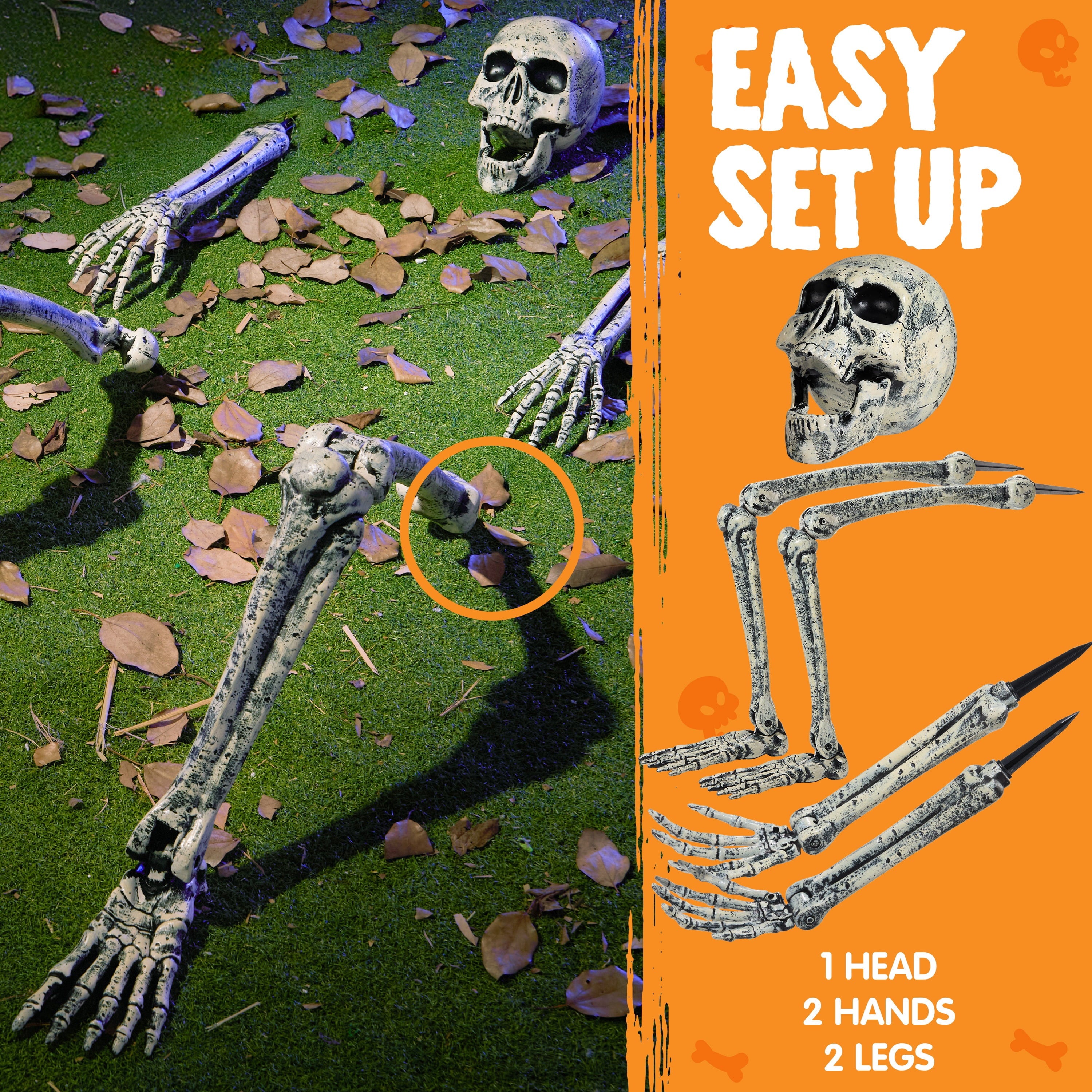 Joyfy 3 Pack Halloween Light up Skeleton Decorations Outdoor,Halloween Graveyard Spooky Skull Stakes Pathway Lights for Halloween Props Yard Decor