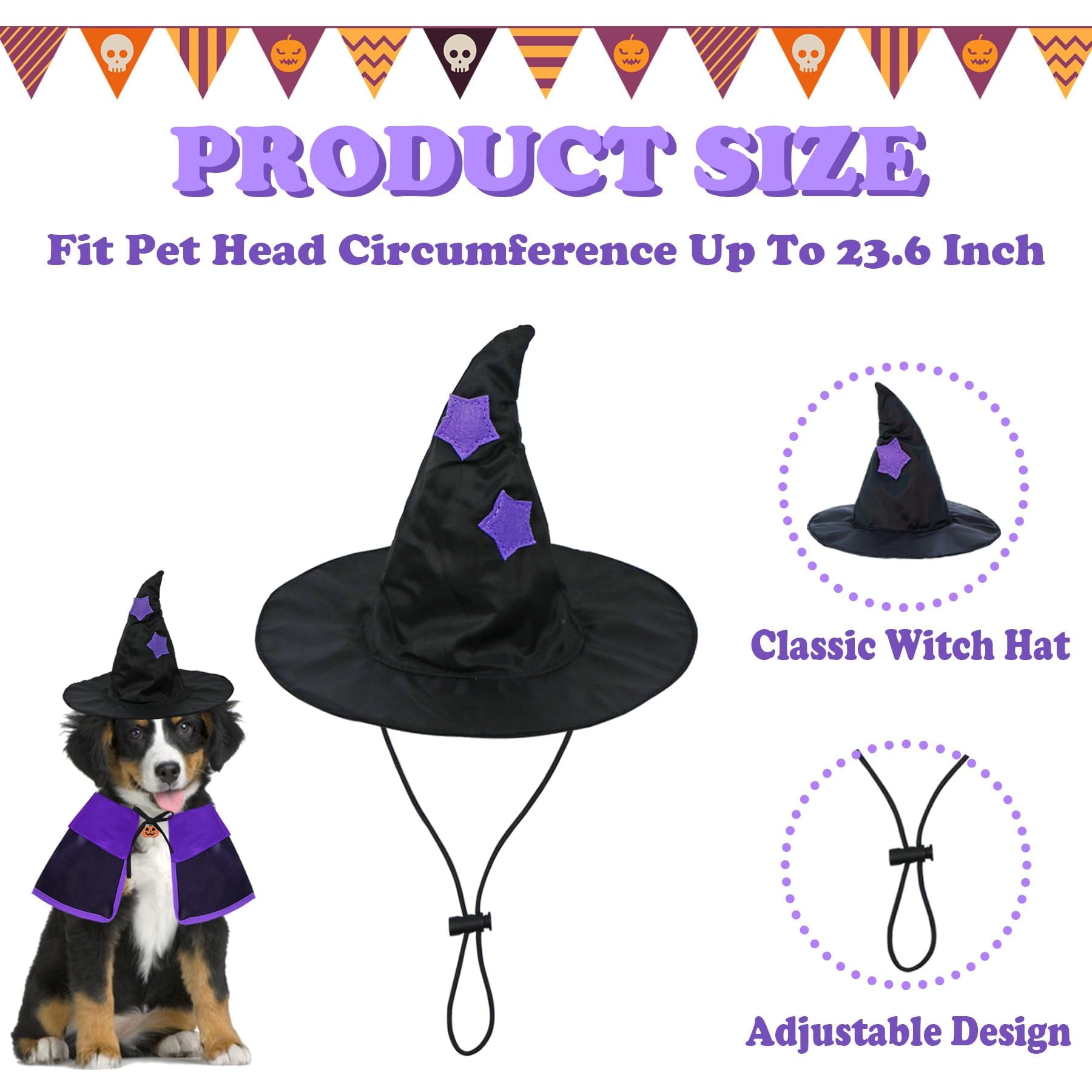 WILLED Halloween Pet Costumes, Cat Wizard Costume, Dog Witch Cloak & Hat, Purple Witch Cloak for Cats, Dogs, Kittens, Puppies, Rabbits, Perfect for Halloween, Parties, Cosplay, and Daily Wear